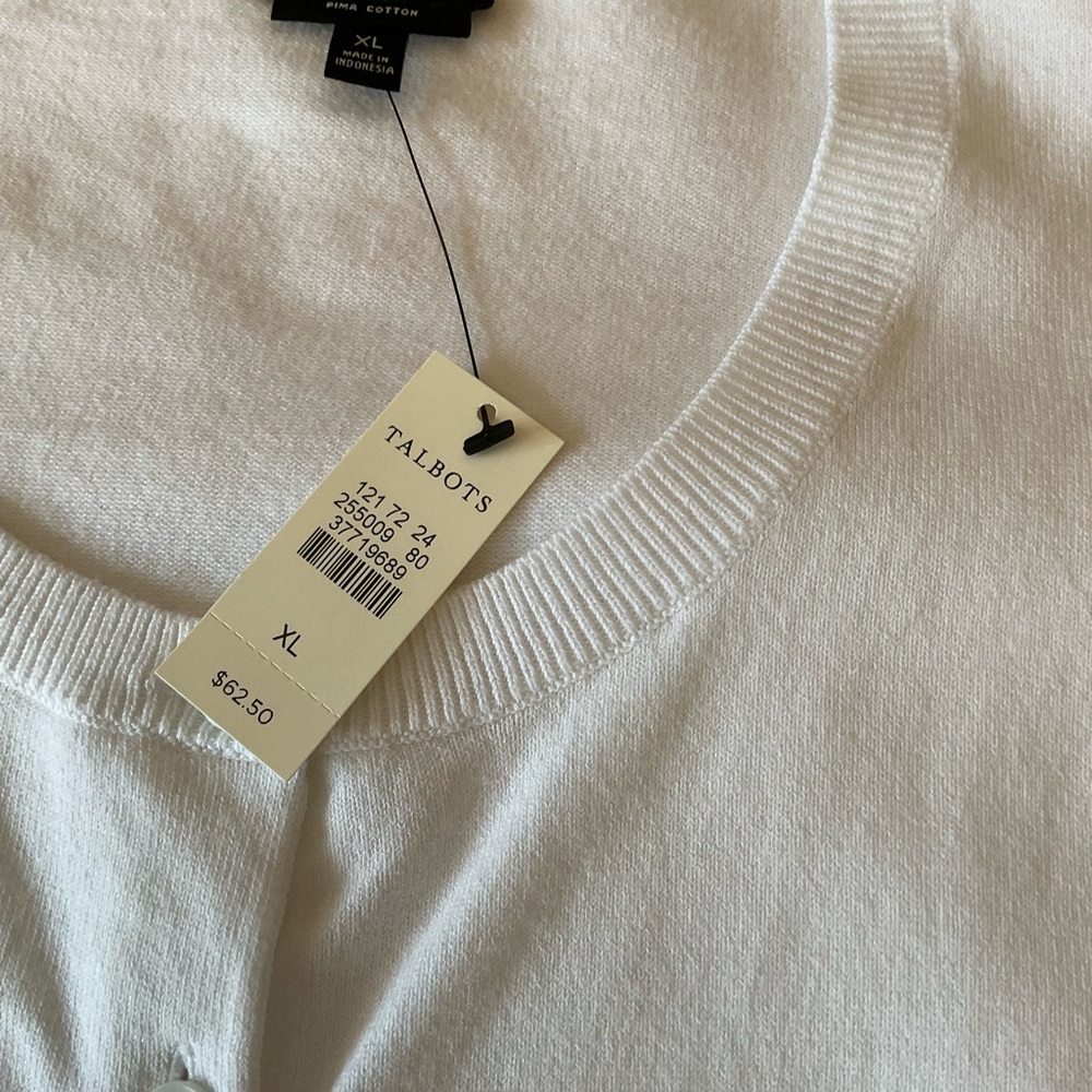 Talbots Classic White Button Front Cardigan NWT 3/4 Sleeve - Picture 2 of 5